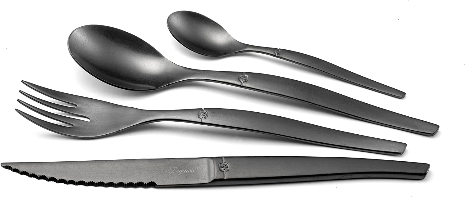 Lou Laguiole Jet Bestickset 16 delar stonewash svart - Azalea Home
