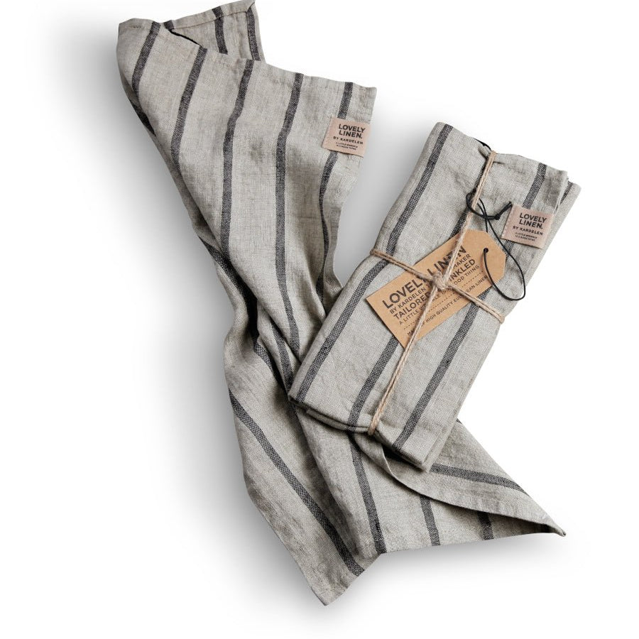 Lovely Linen MISTY Gästhandduk Stripe 35X50, Svart - Azalea Home