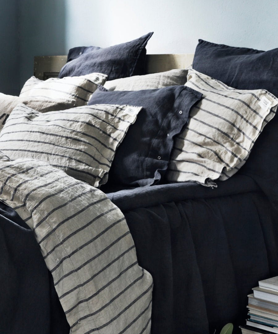 Lovely Linen MISTY Örngott Stripe 50X70, Svart - Azalea Home