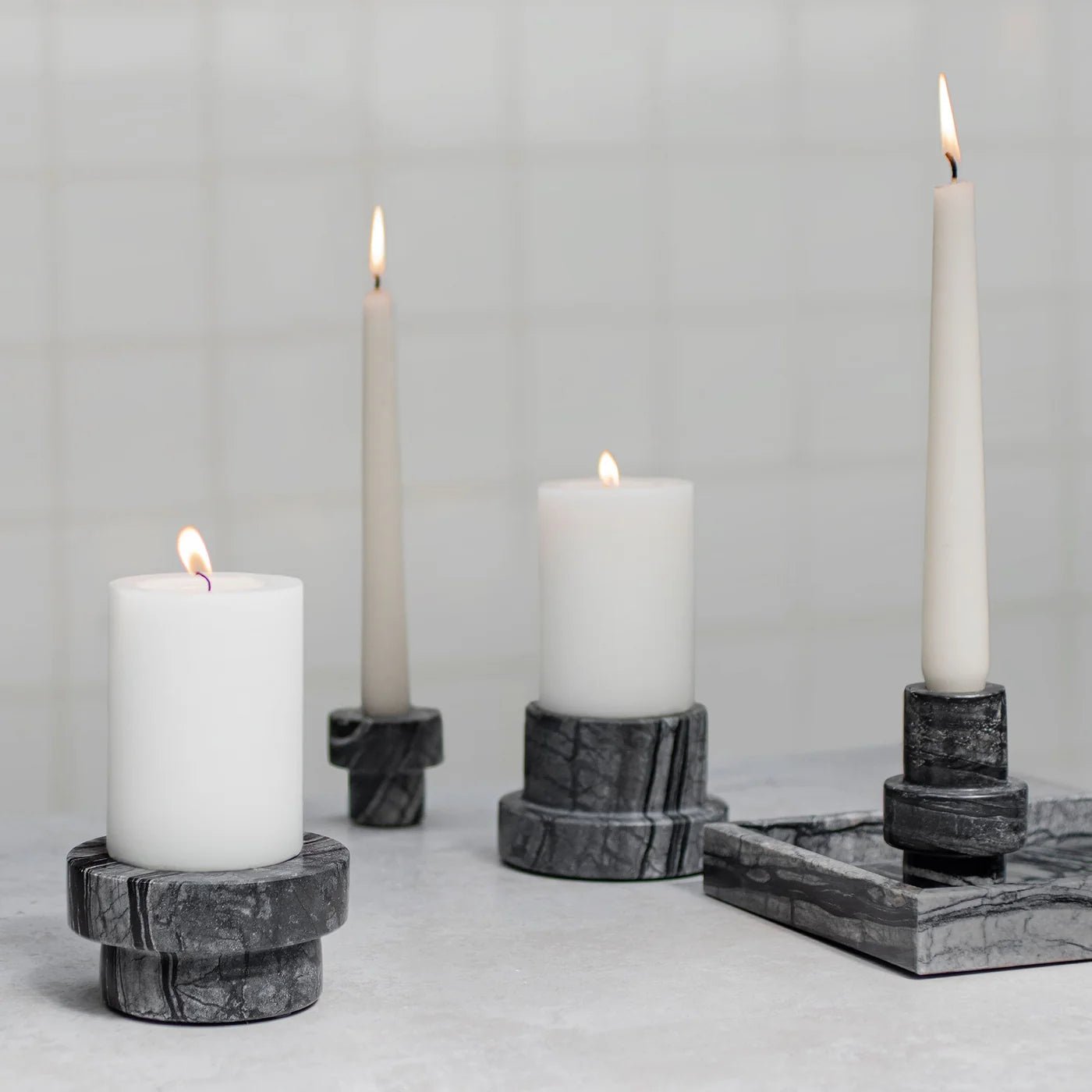 Mette Ditmer MARBLE Blockljusstake, Svart/grå - Azalea Home