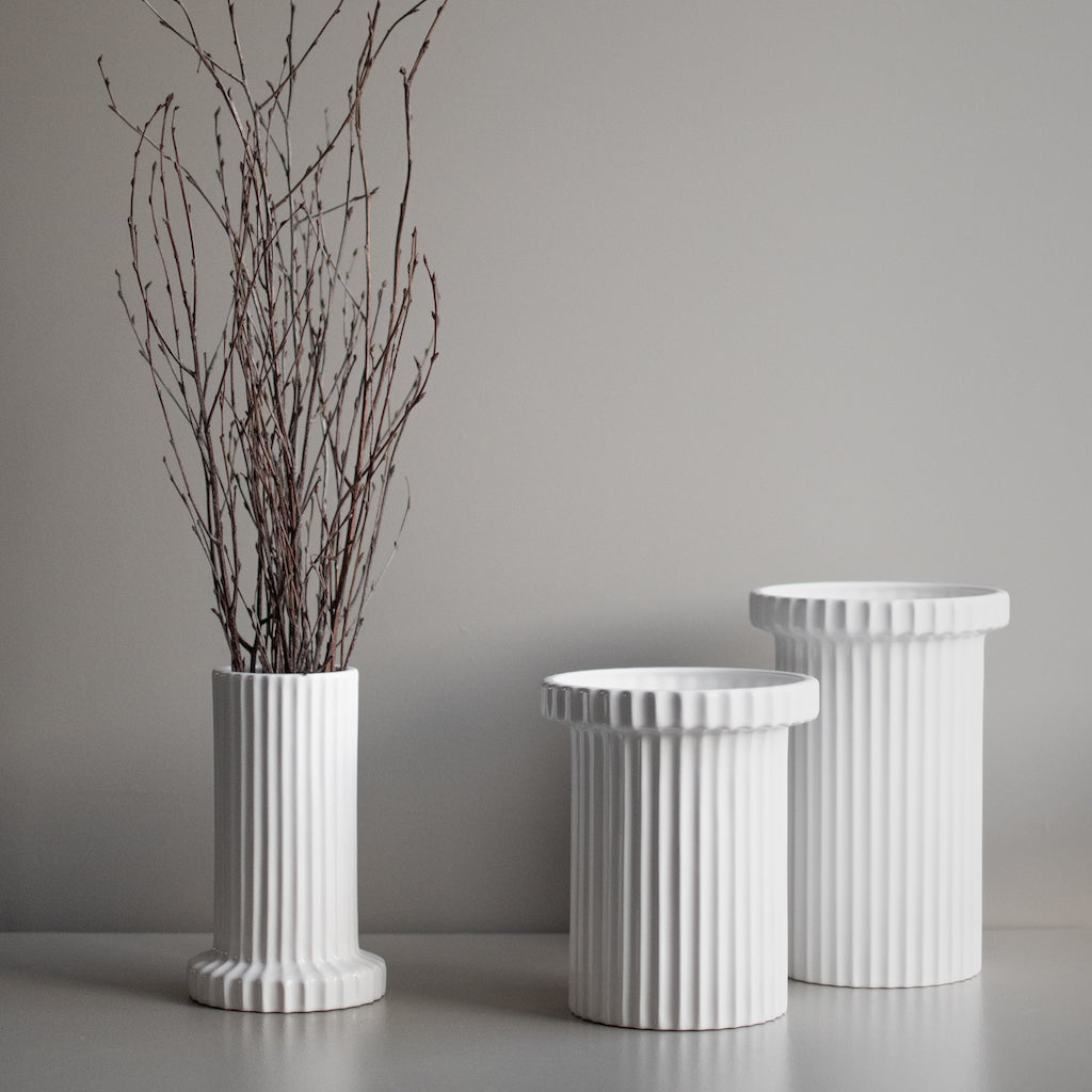 STRIPE POT Kruka shiny white, small